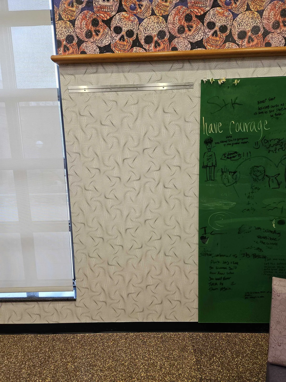 Wallcovering and whiteboard panel in a meeting room