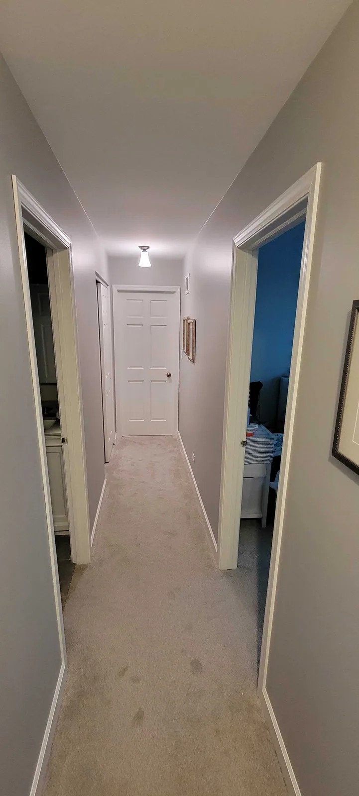 Repainted hallway with crisp white trim